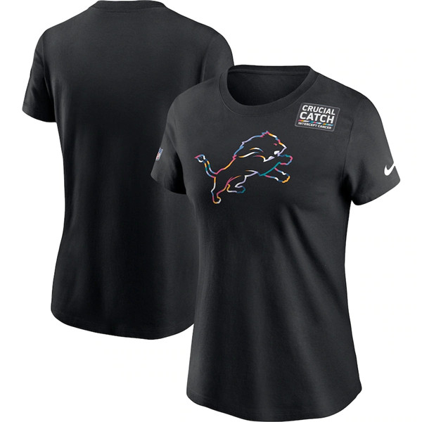 Women's Detroit Lions Black NFL 2020 Sideline Crucial Catch Performance T-Shirt(Run Small)